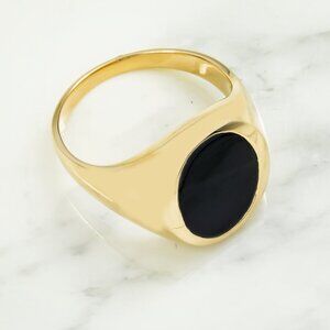 10k solid yellow gold men's bezel onyx ring size 10.5